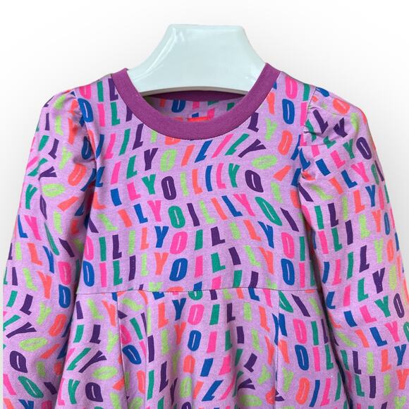 Oilily Organic Jersey Logo Dress, Metallic Striped Tights, Size 104 (4T) Purple - Picture 6 of 16